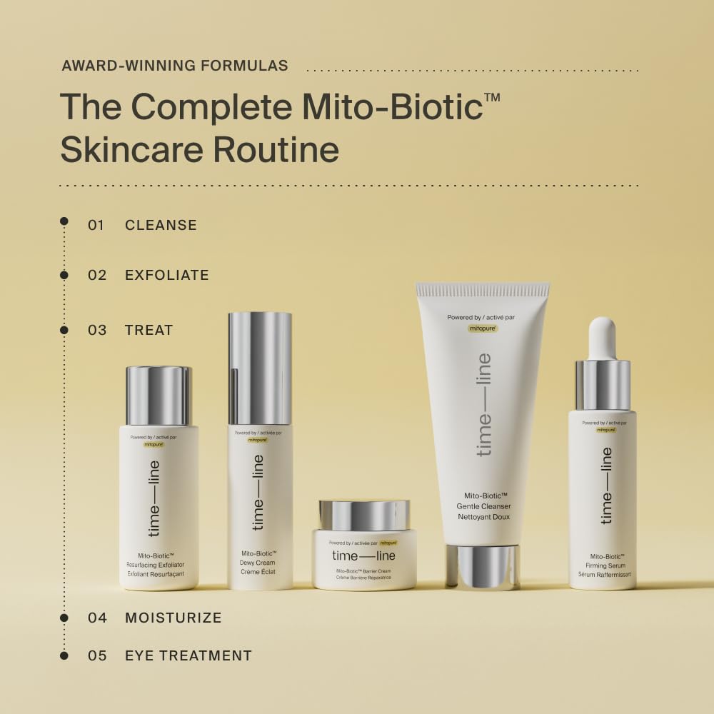 Timeline Mitopure Skincare Routine Starter Kit in Travel Case with Gentle Cleanser 50 ml, Resurfacing Exfoliator 30ml & Barrier Cream 15 ml for All Skin Types