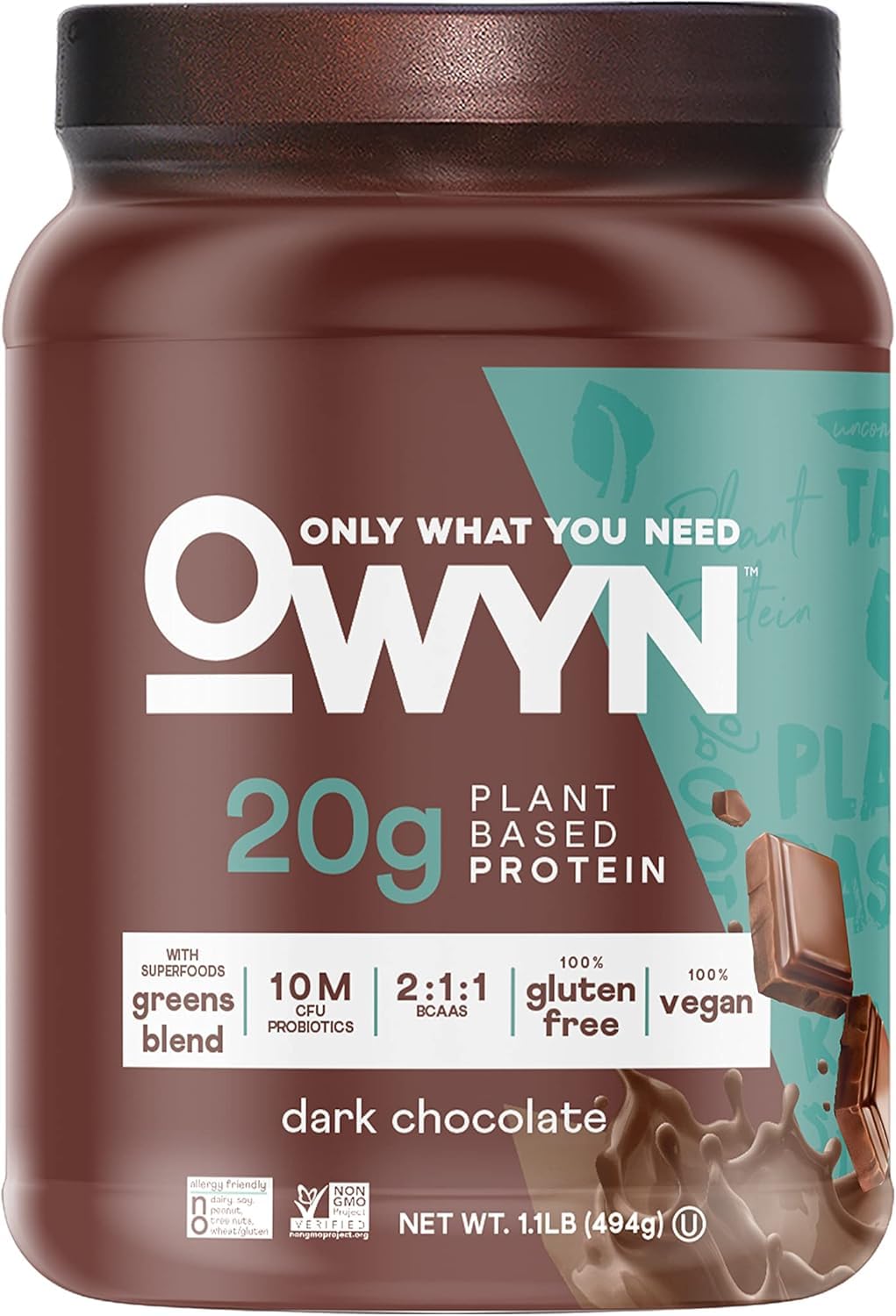 OWYN Only What You Need Smooth Vanilla Flavored 20g Protein Powder, 2.1 LB | 20g Protein, 4g Sugar, Dairy Free, Plant Protein Powder, Gluten Free, 2.1 Pounds, 28 Servings, Top 9 Allergen Friendly