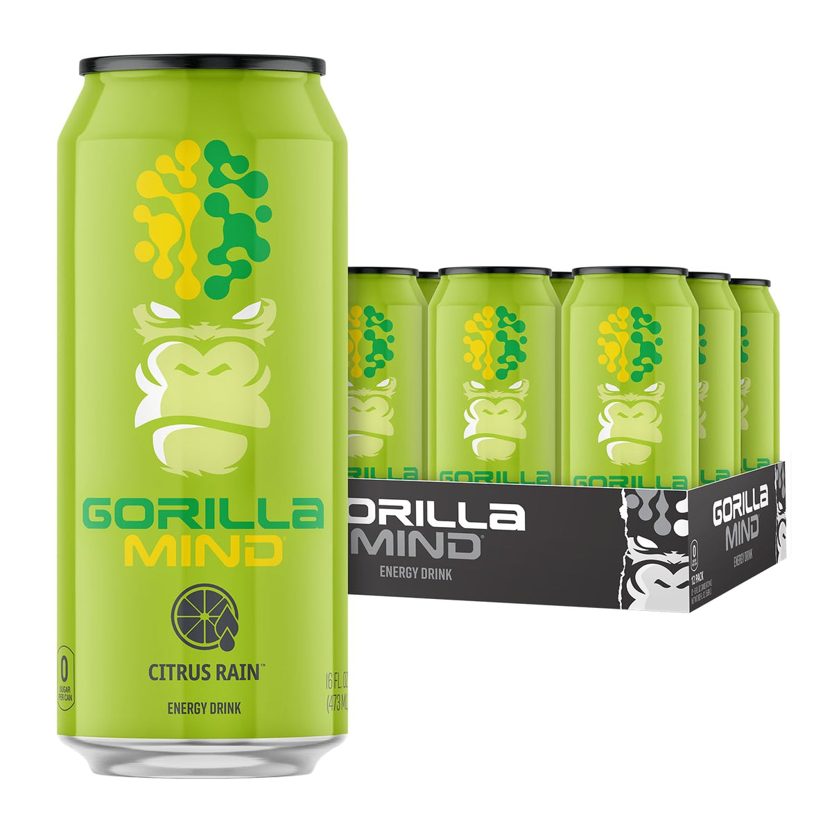 Gorilla Mind Energy Drink | 16oz, 12-Pack (Fruit Punch)