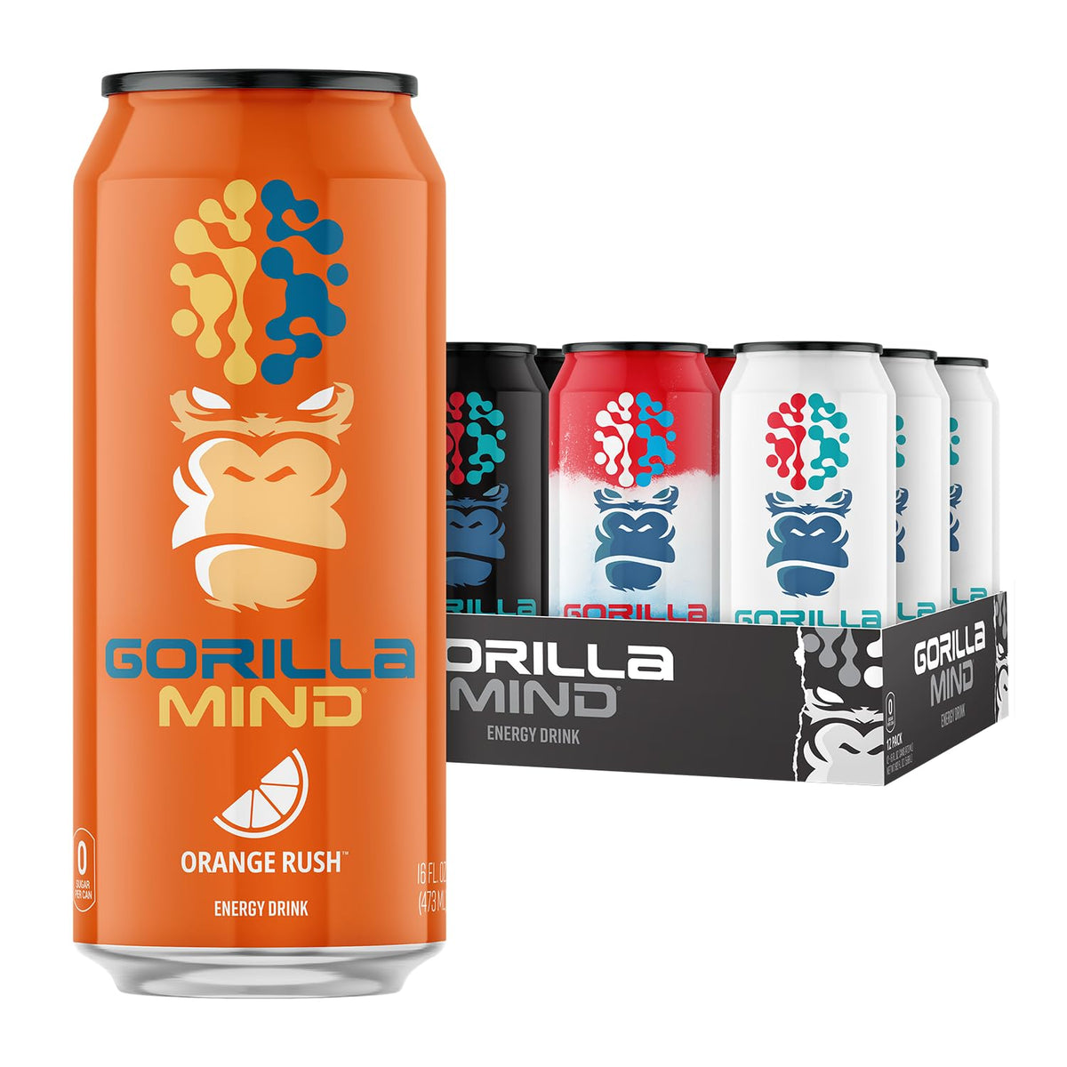 Gorilla Mind Energy Drink | 16oz, 12-Pack (Fruit Punch)