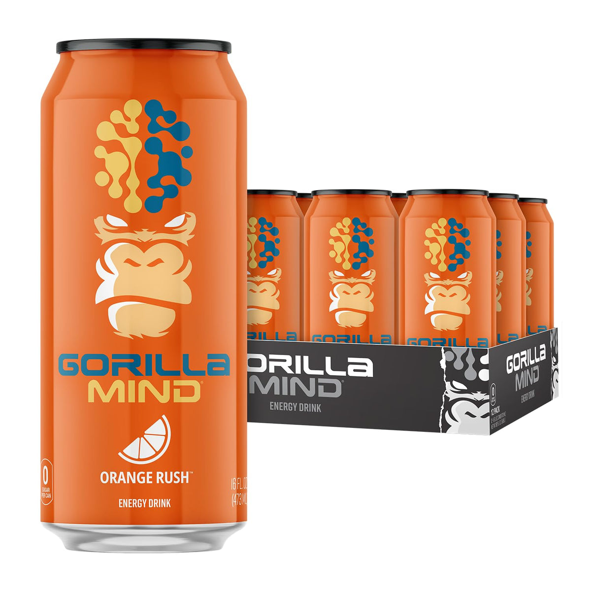 Gorilla Mind Energy Drink | 16oz, 12-Pack (Fruit Punch)