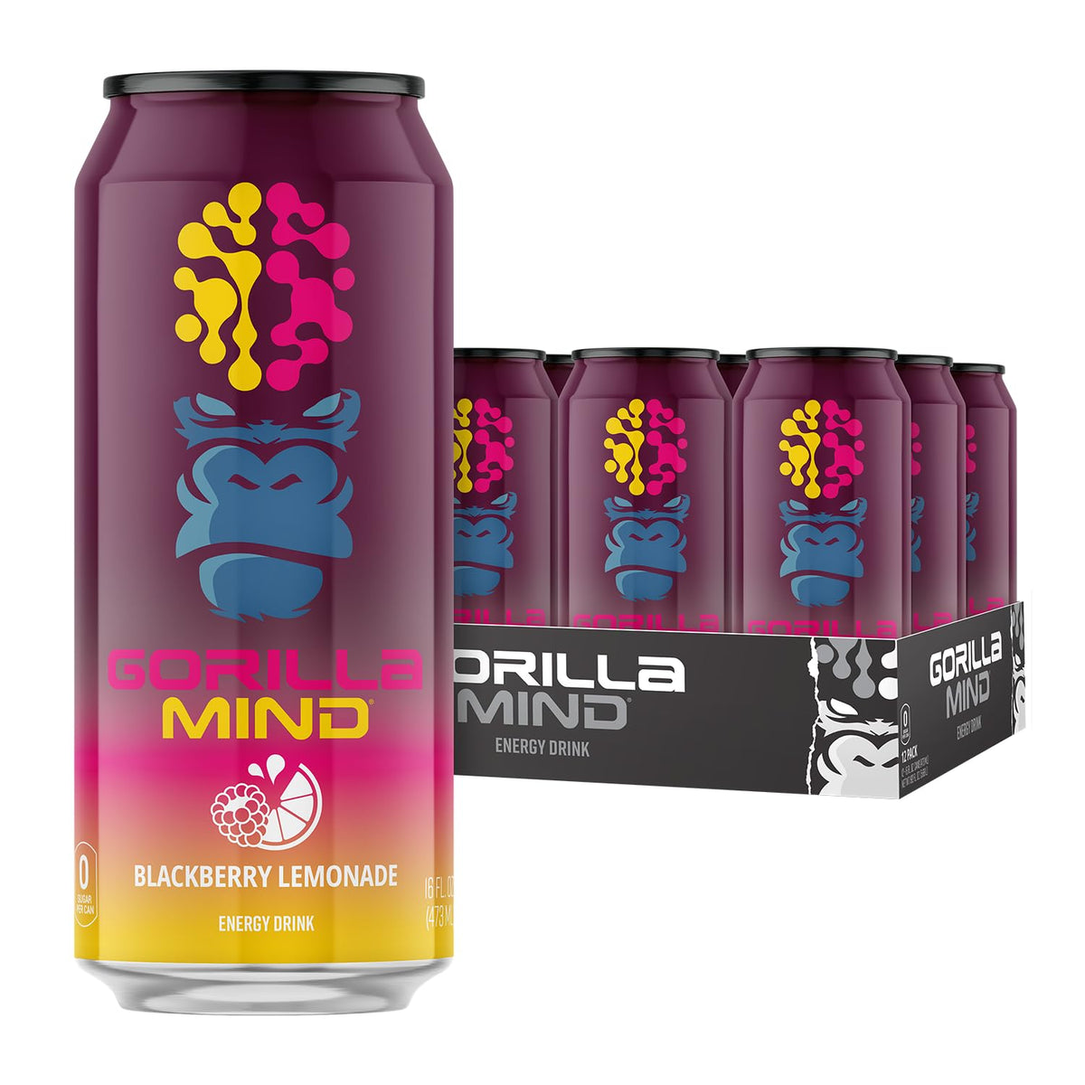 Gorilla Mind Energy Drink | 16oz, 12-Pack (Fruit Punch)