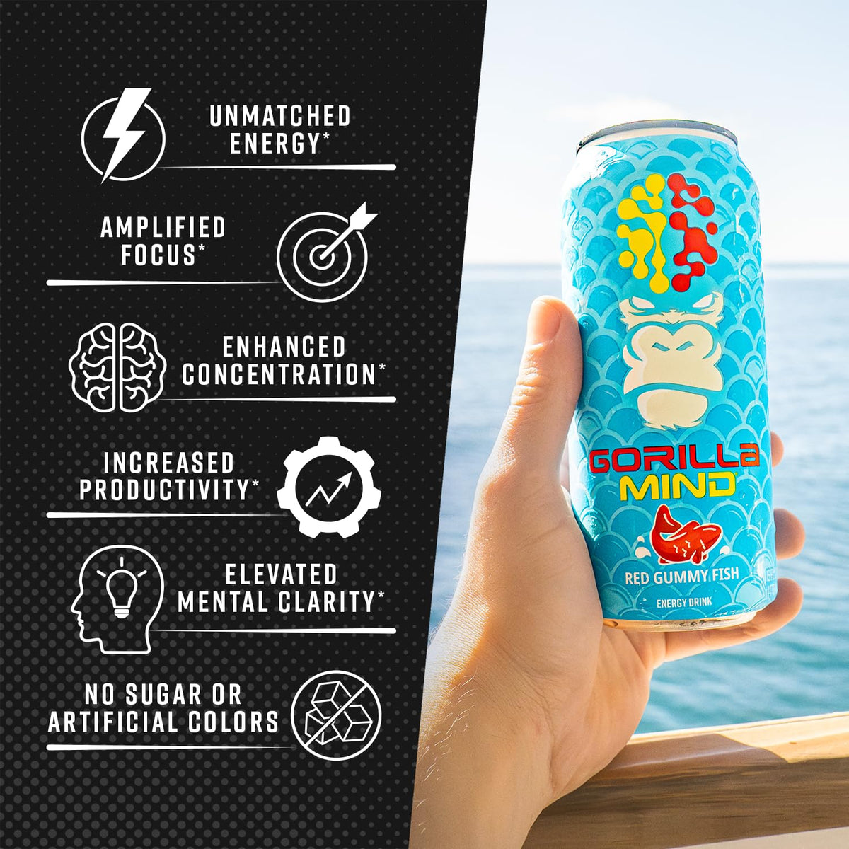 Gorilla Mind Energy Drink | 16oz, 12-Pack (Fruit Punch)