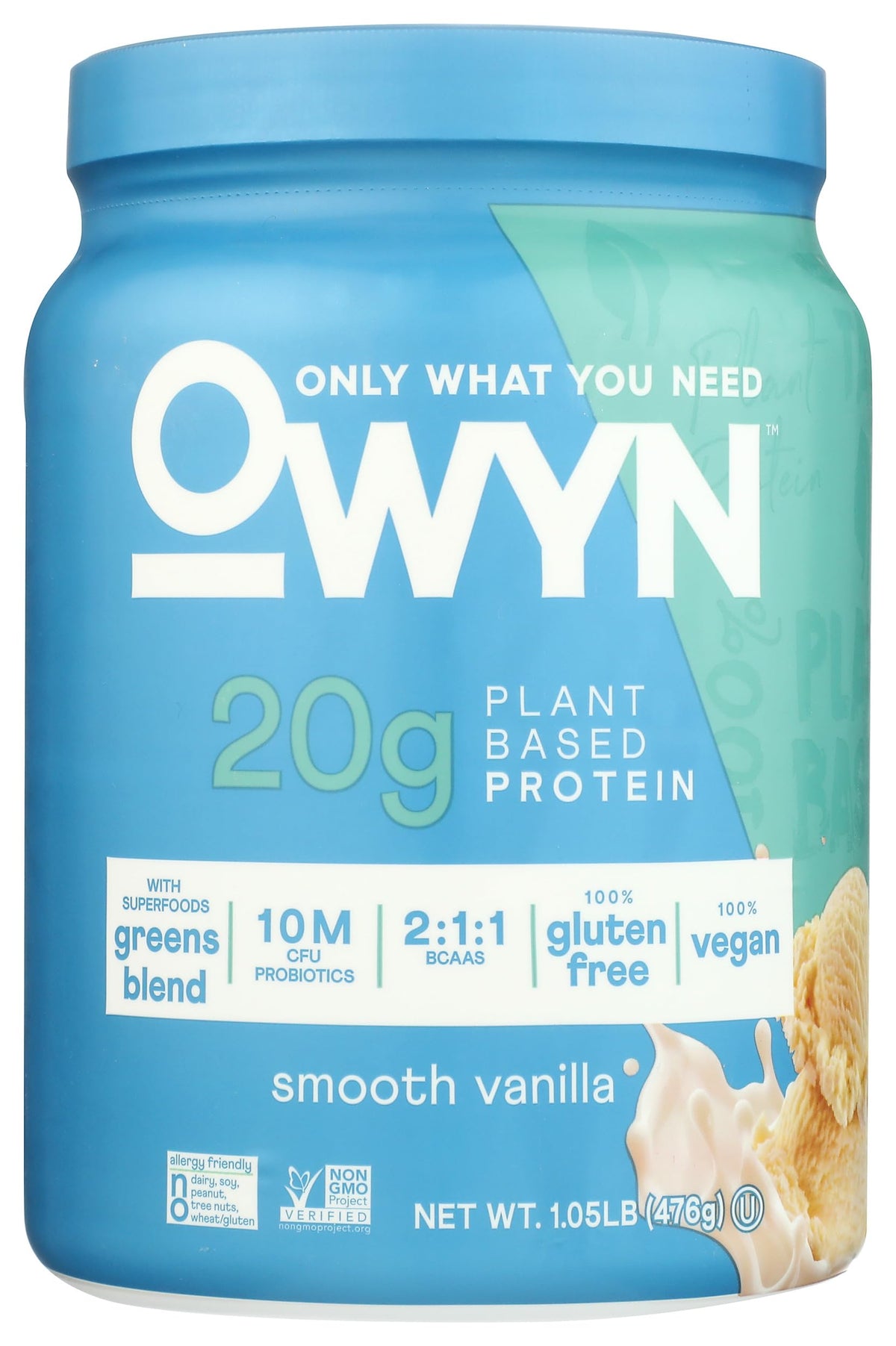 OWYN Only What You Need Smooth Vanilla Flavored 20g Protein Powder, 2.1 LB | 20g Protein, 4g Sugar, Dairy Free, Plant Protein Powder, Gluten Free, 2.1 Pounds, 28 Servings, Top 9 Allergen Friendly