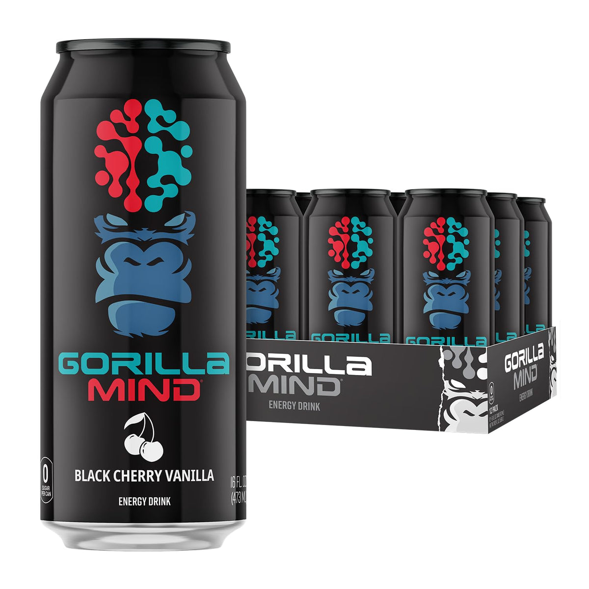 Gorilla Mind Energy Drink | 16oz, 12-Pack (Fruit Punch)