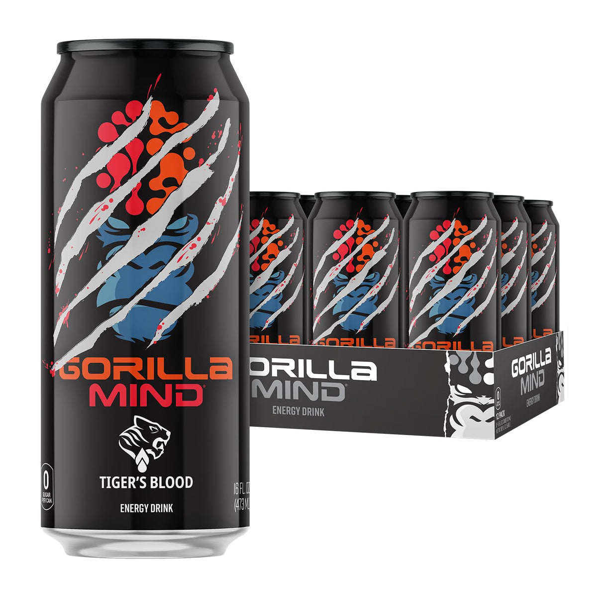 Gorilla Mind Energy Drink | 16oz, 12-Pack (Fruit Punch)