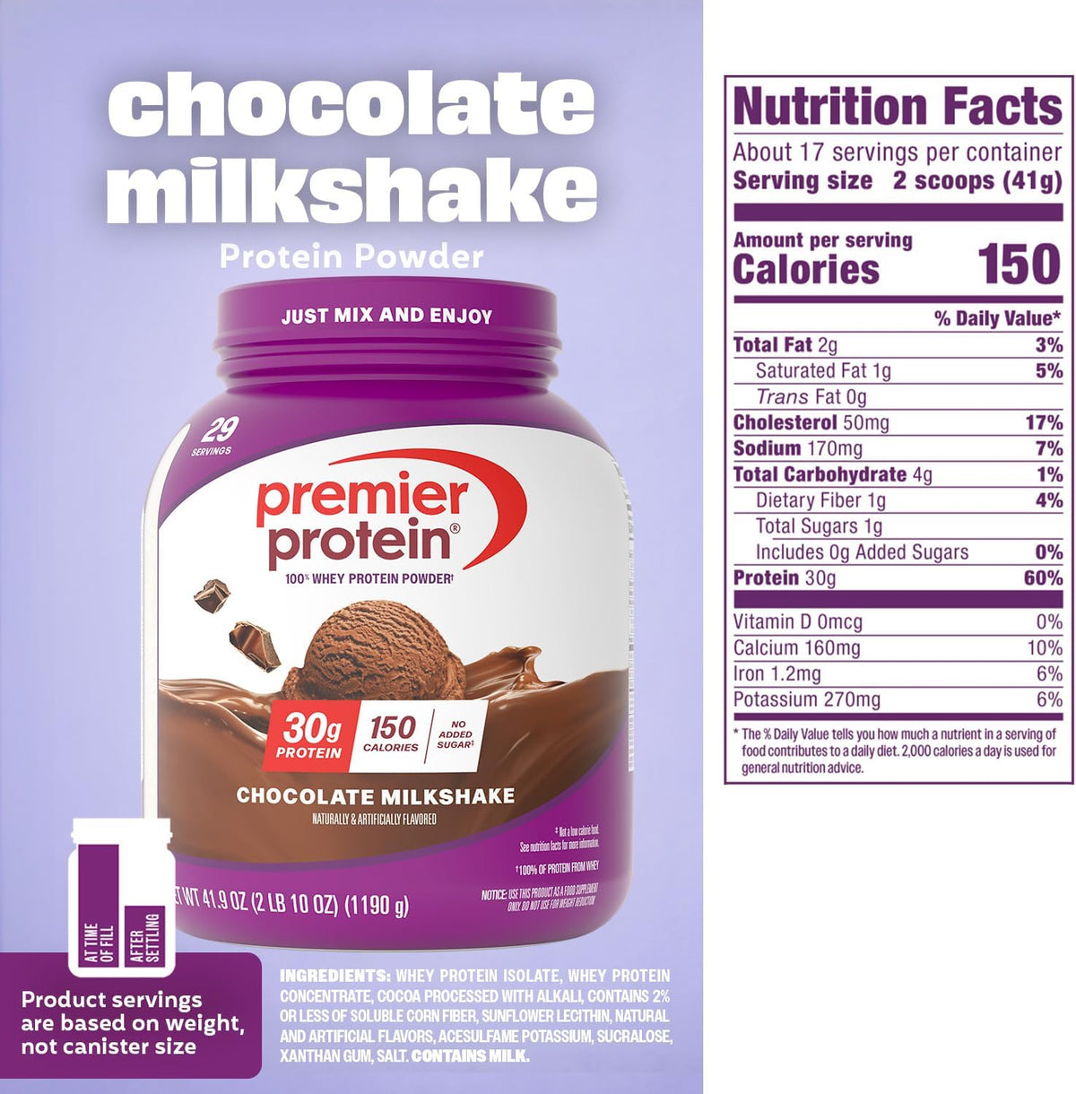 Premier Protein 30g High Protein Powder, 100% Whey, Chocolate, 17 Servings