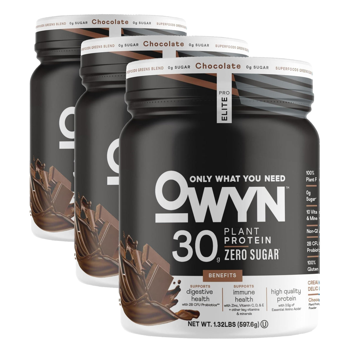 OWYN Only What You Need Vanilla Flavored 30g Protein Powder, 2.96 LB | 30g Protein, Zero Sugar, 4g Fiber, Dairy Free, Plant Protein, Gluten Free, 27 Servings, 2.96 Pounds