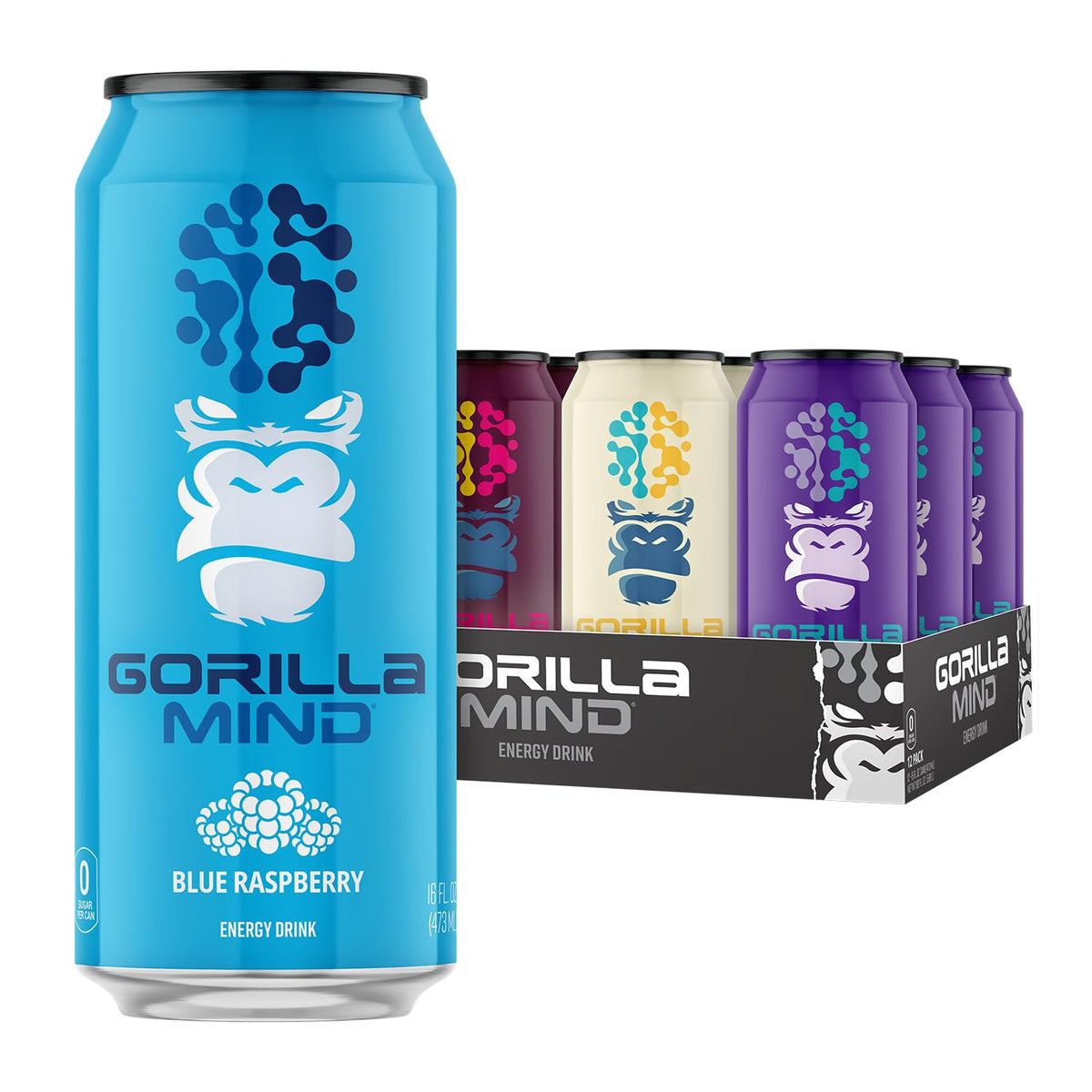 Gorilla Mind Energy Drink | 16oz, 12-Pack (Fruit Punch)