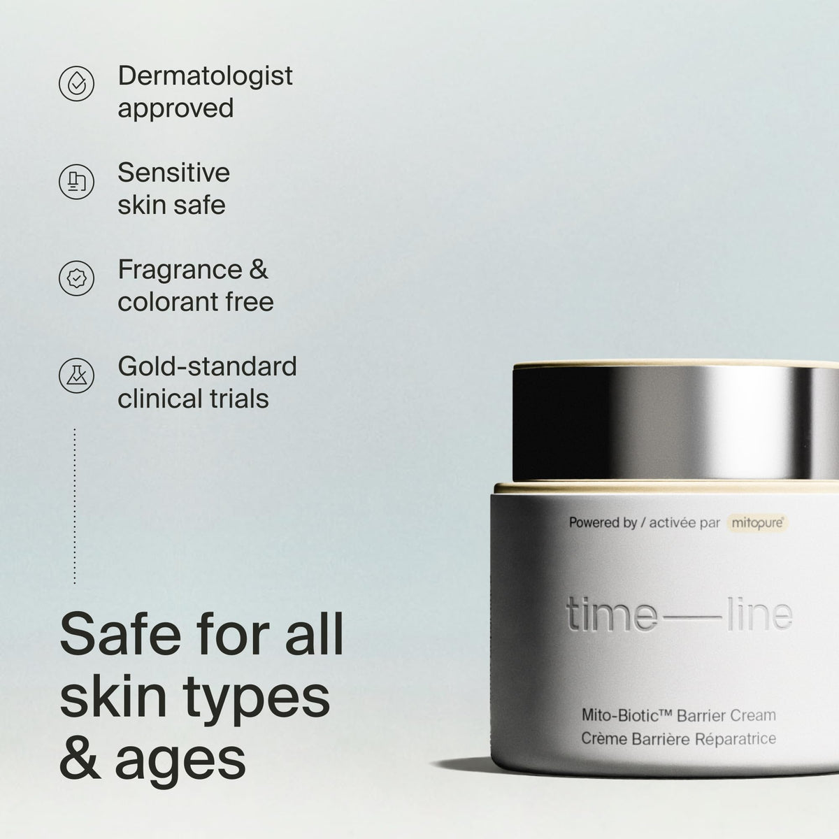 Timeline Mito-Biotic™ Travel Size Barrier Cream Nourishing Moisturizer With Peptides to Restore Dry Skin & Strengthen Barrier - .51 Fl Oz