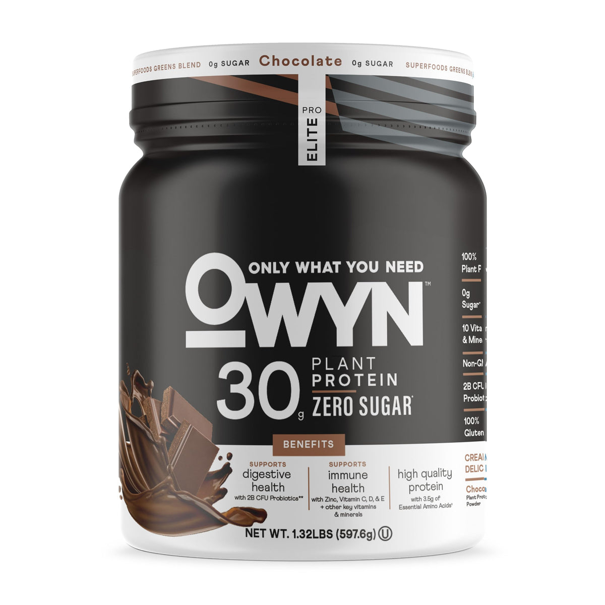 OWYN Only What You Need Vanilla Flavored 30g Protein Powder, 2.96 LB | 30g Protein, Zero Sugar, 4g Fiber, Dairy Free, Plant Protein, Gluten Free, 27 Servings, 2.96 Pounds