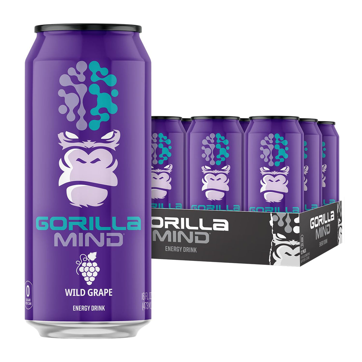 Gorilla Mind Energy Drink | 16oz, 12-Pack (Fruit Punch)
