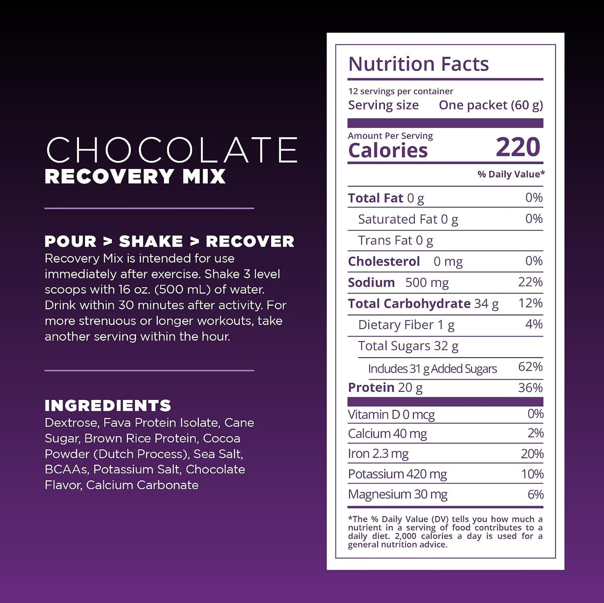Tailwind Nutrition Recovery Mix, Chocolate, 12 Single-Serving Sachets