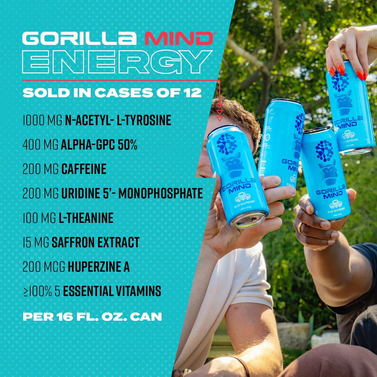 Gorilla Mind Energy Drink | 16oz, 12-Pack (Fruit Punch)