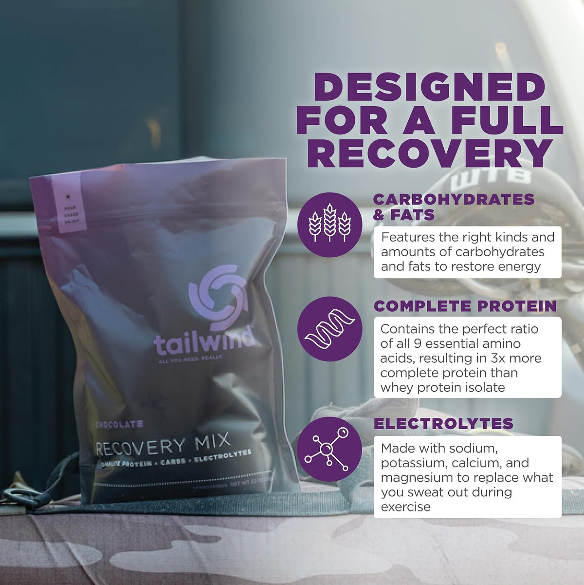 Tailwind Nutrition Recovery Mix, Chocolate, 12 Single-Serving Sachets