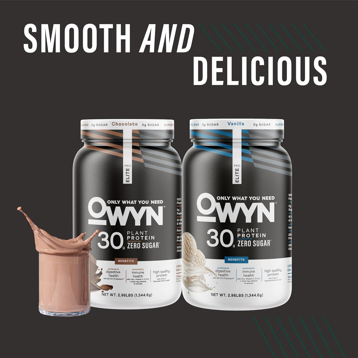 OWYN Only What You Need Vanilla Flavored 30g Protein Powder, 2.96 LB | 30g Protein, Zero Sugar, 4g Fiber, Dairy Free, Plant Protein, Gluten Free, 27 Servings, 2.96 Pounds
