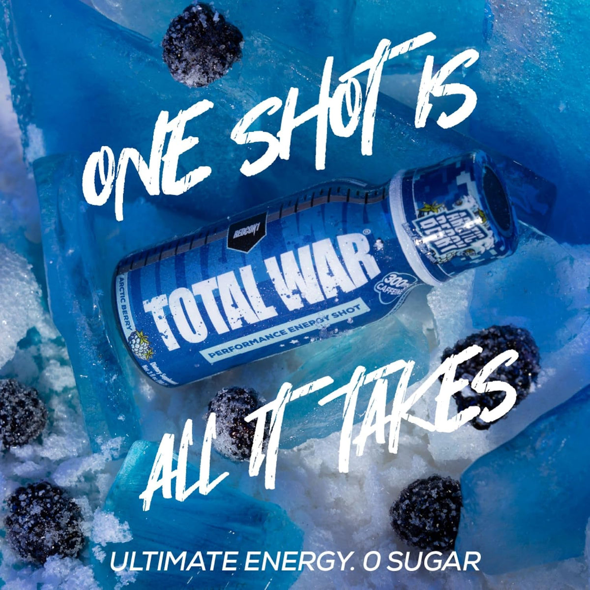 REDCON1 Total War Pre Workout Energy Shots - 300mg Caffeine Shots with B Vitamins & 0 Sugar - Long-Lasting Energy Shot for Focus Support - Fuel Your Workout or Workday - Arctic Berry (12 Count)