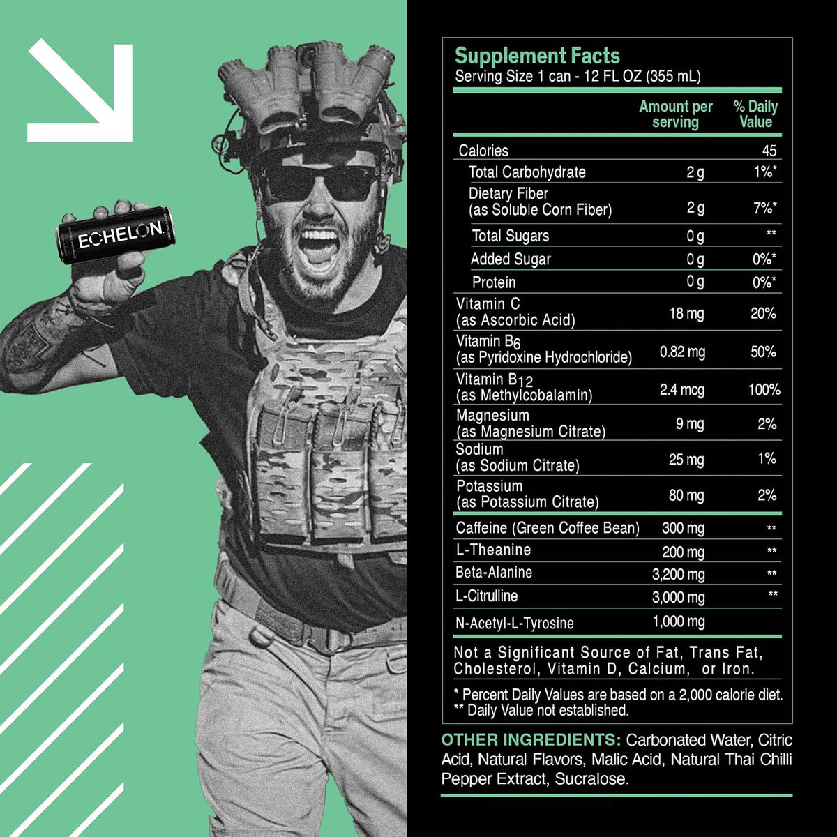 Echelon Pre-Workout Energy Drink | Watermelon Thai Chili | 12 Pack | Sustained Energy, Focus and Endurance Dietary Supplement | 300mg of Caffeine | Beta-Alanine, L-Theanine & Fiber | Vegan