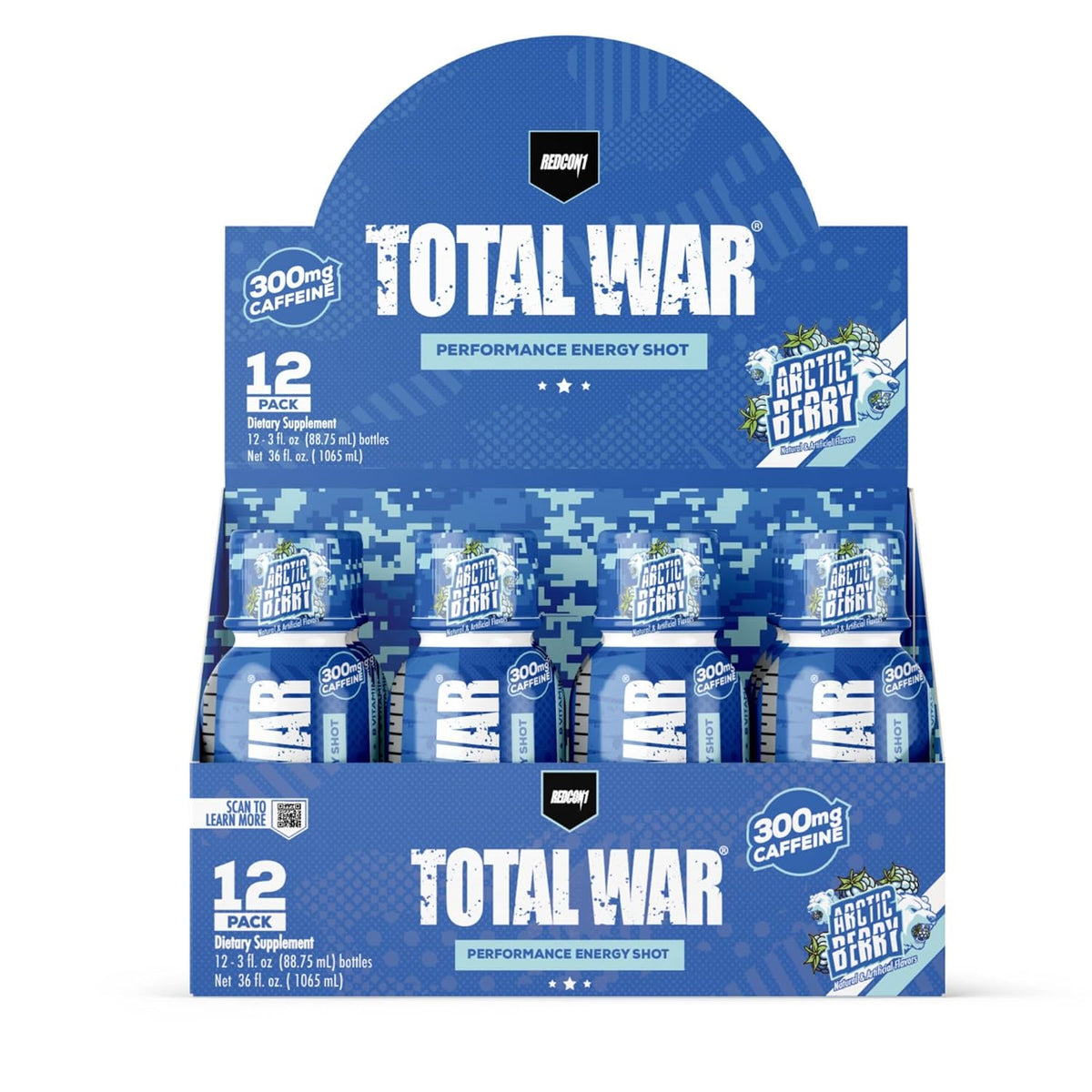 REDCON1 Total War Pre Workout Energy Shots - 300mg Caffeine Shots with B Vitamins & 0 Sugar - Long-Lasting Energy Shot for Focus Support - Fuel Your Workout or Workday - Arctic Berry (12 Count)