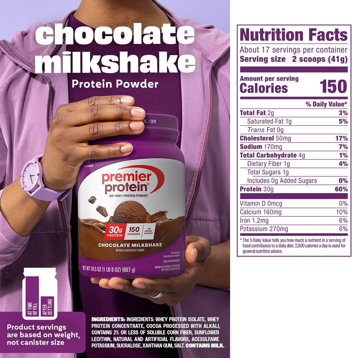 Premier Protein 30g High Protein Powder, 100% Whey, Chocolate, 17 Servings