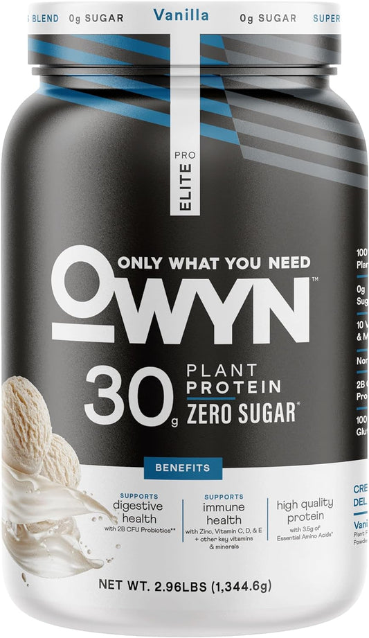 OWYN Only What You Need Vanilla Flavored 30g Protein Powder, 2.96 LB | 30g Protein, Zero Sugar, 4g Fiber, Dairy Free, Plant Protein, Gluten Free, 27 Servings, 2.96 Pounds