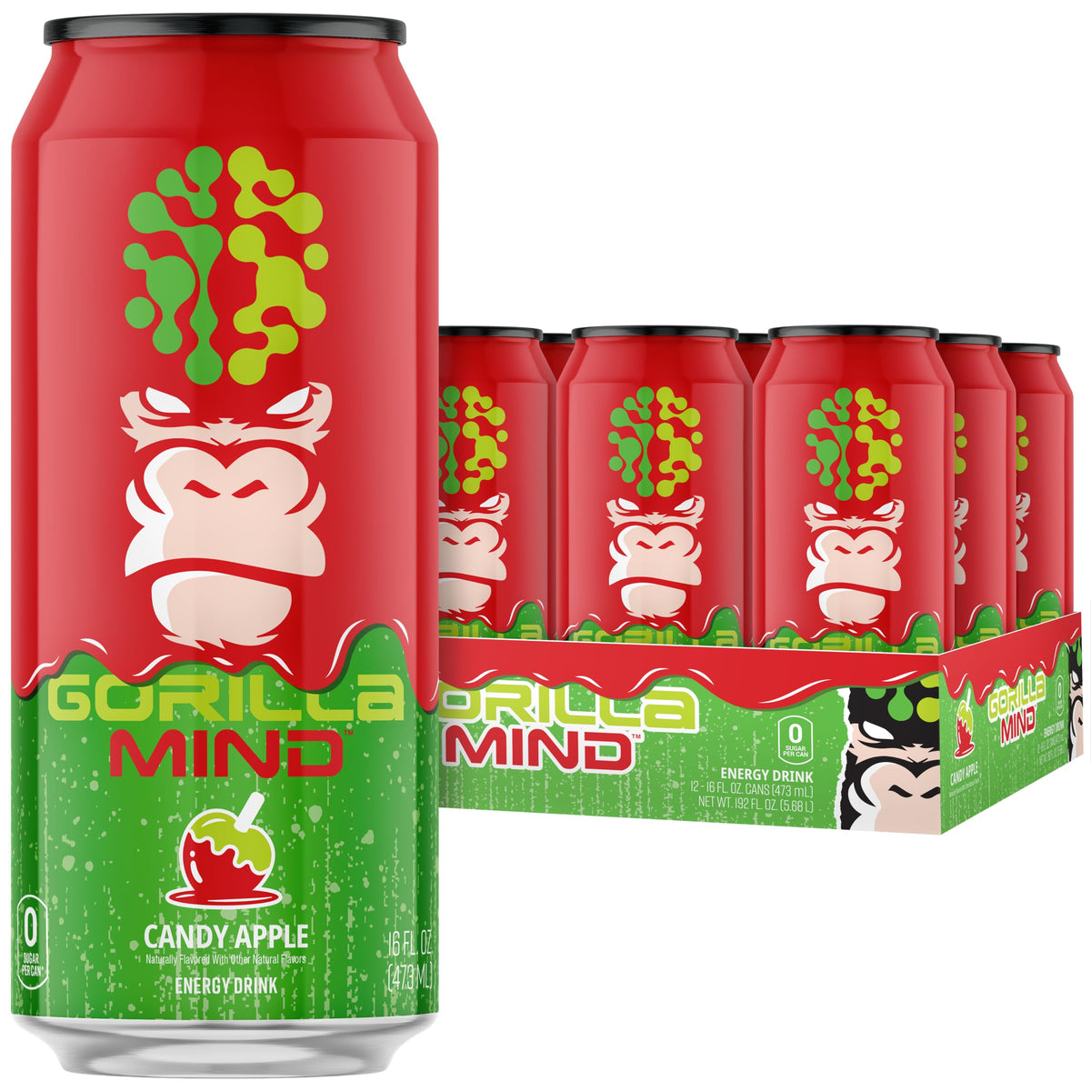 Gorilla Mind Energy Drink | 16oz, 12-Pack (Fruit Punch)