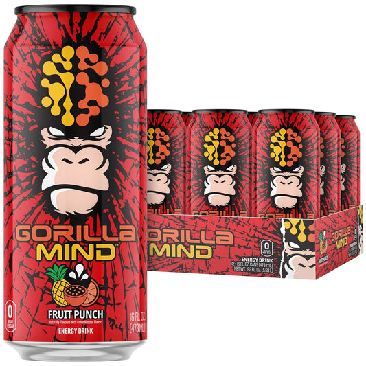 Gorilla Mind Energy Drink | 16oz, 12-Pack (Fruit Punch)